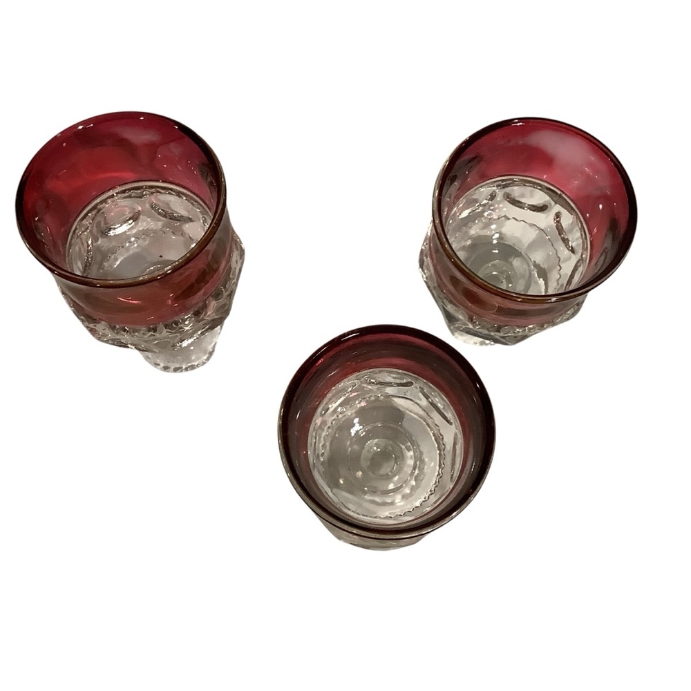 King's Crown Thumbprint Cranberry Flashed Glass Water Goblets - Picture 5 of 6